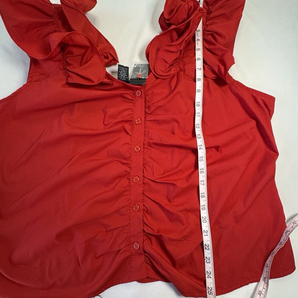 Ashley Stewart Red Ruffle Top NWT Plus Size 24 Button Front Stretch Blouse - Picture 5 of 7